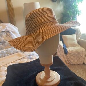Coastal Grandmother Wide Brim Straw Sun Hat With Wrap Around Tie